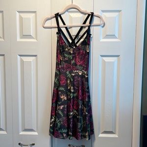 Killstar Velvet Strappy Moth Dress with Roses